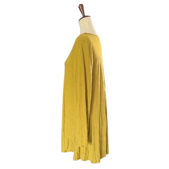 CHALET ET CECI Women Mustard Tunic Top Asymmetrical Hem Lagenlook Crinkle S NWOT - Picture 9 of 16